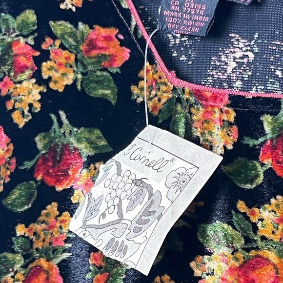 VTG 90s April Cornell  Whimsical Maxi Dress Black Velveteen Floral Size Medium - Picture 4 of 13